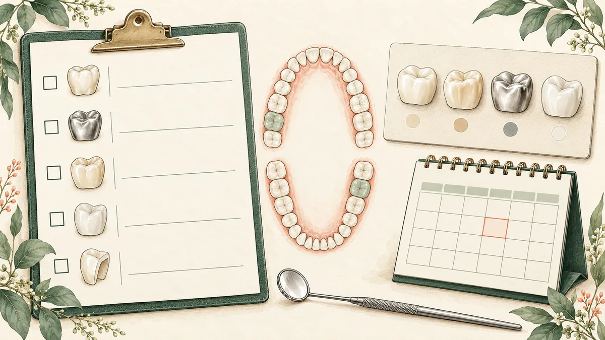 Blank quote checklist with tooth chart, material swatch and calendar