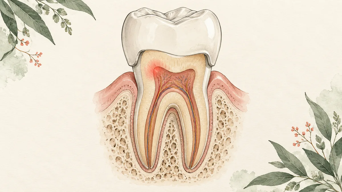 Cross section of a crowned tooth showing dentine and the central pulp