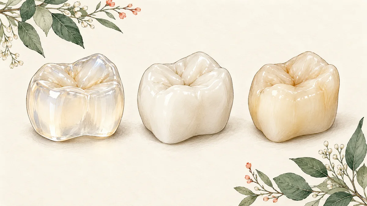 Illustration of three crown material samples with different opacity and translucency